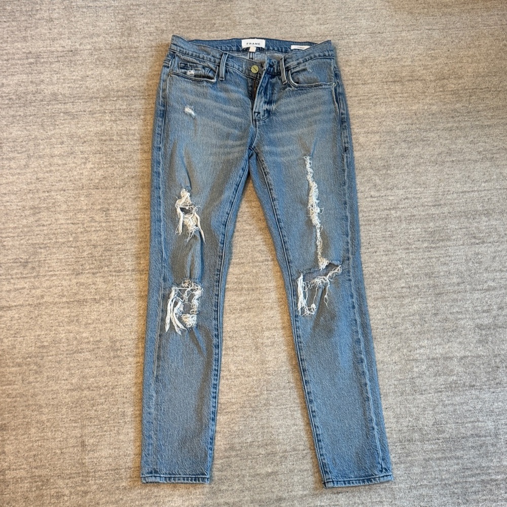 Frame Denim Blue Distressed Boyfriend Jeans